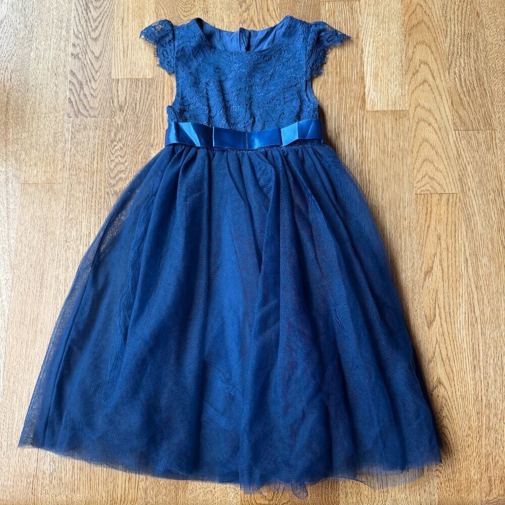 Toddler Blue Lace Flower Girl Dress Size 100 (2T)